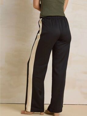 long tall sally Black Wide-Leg Pants with Cream Side Stripe: NWT